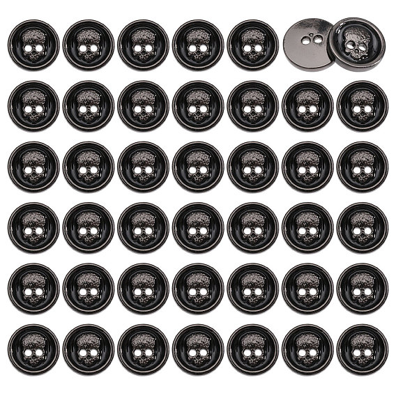 40шт. 2-отверстие, эмалированные плоские круглые кнопки из сплава, череп