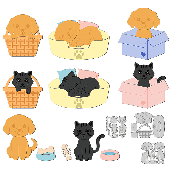 Углеродистая сталь разрезает трафареты, для diy scrapbooking, Фотоальбом, декоративная бумага для тиснения, цвет нержавеющей стали, кошка и собака и корзина