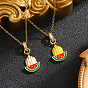 Summer Brass Micro Pave Clear Cubic Zirconia Enamel Watermelon Pendant 201 Stainless Steel Cable Chain Necklaces for Women, Golden