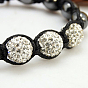 Bracelets tressés de boule disco de mode, bracelet noeud carré, avec des perles d'hématte et des perles d'argile strass, Grade a, diamètre intérieur: 45 mm