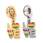 304 Stainless Steel European Dangle Charms, with Enamel, Large Hole Pendants, Word Love