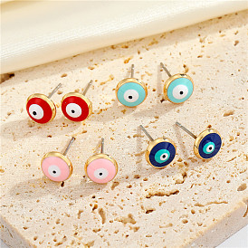 Boucles d'oreilles simples à clous ronds avec mauvais œil bleu turc multicolore, bijoux d'oreilles circulaires