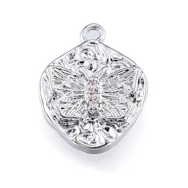 Brass Pave Clear Cubic Zirconia Charms, Cadmium Free & Nickel Free & Lead Free, Nuggets with Butterfly