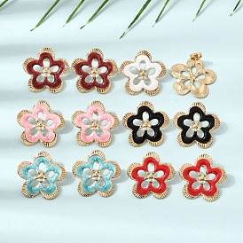 304 Stainless Steel Enamel Stud Earrings, Flower, Ion Plating(IP), Golden
