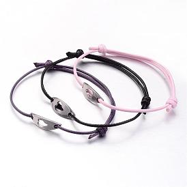 Korean cirés cordes de polyester bracelets, avec 304 inoxydable maillons en acier ovale courbé et coeur