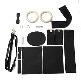 DIY Sew on Bowknot Tote Making Kit, Including PU Leather Accessories, Shoulder Strap, Wooden Ring Handles, Alloy D-rings, Iron Needles, Cotton Cord