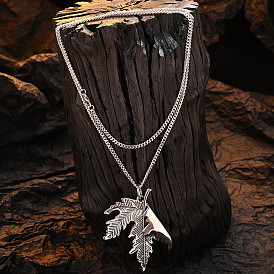 Винтажное серебряное ожерелье с кленовым листом для мужчин и женщин, длинная цепочка для свитера с античной отделкой
