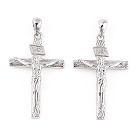 Rhodium Plated 925 Sterling Silver Pendants, Religion Jesus Cross with 925 Stamp