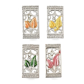 Латунный хрустальный стразы прямоугольник с листиком многорядные звенья, Эмаль стиле, без кадмия и без свинца, стойки покрытие, платина