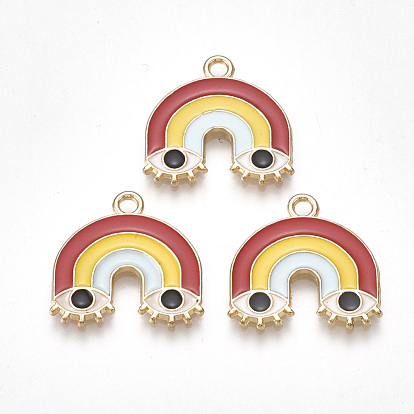 Alloy Pendants, Cadmium Free & Lead Free, with Enamel, Rainbow with Eye, Light Gold