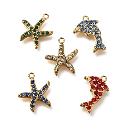 304 микро нержавеющей стали прокладывать Цирконом подвески, подвески в виде морских звезд/дельфинов, ионное покрытие (ip), золотые