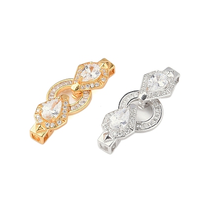 925 Складчатые застежки из стерлингового серебра с микропаве из прозрачного кубического циркония, слеза