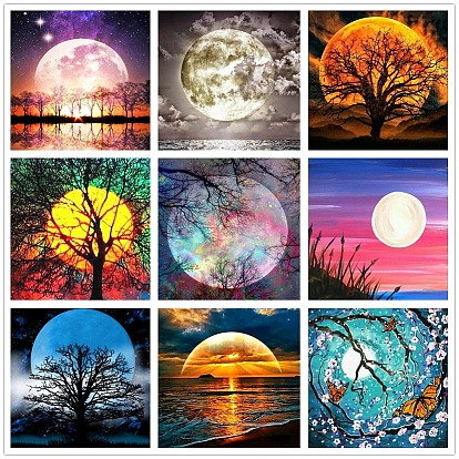 DIY Moon Pattern 5D Diamond Painting Kits, Including Waterproof Painting Canvas, Rhinestones, Diamond Sticky Pen, Plastic Tray Plate and Glue Clay