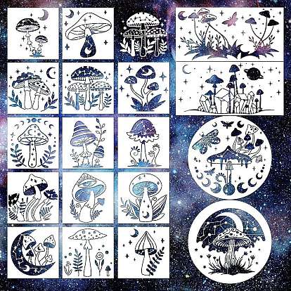 18Pcs PET Plastic Drawing Painting Stencils Templates, Mushroom