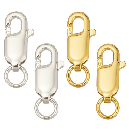 4 шт. 2 цвета 925 застежки-лобстеры из стерлингового серебра, с печатью 925