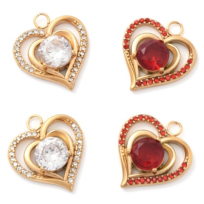 304 из нержавеющей стали горный хрусталь подвески, ионное покрытие (ip), сердце, золотые