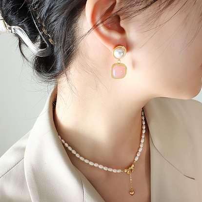 Greek personality temperament pink jade warm kneading beauty models imitation pearl pendant earrings earrings female jewelry