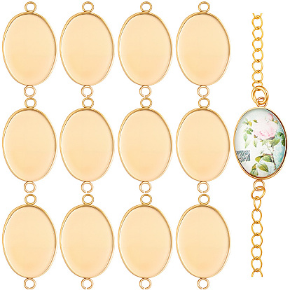 30Pcs 304 Stainless Steel Cabochon Connector Settings, Plain Edge Bezel Cups, Oval, Ion Plating(IP)
