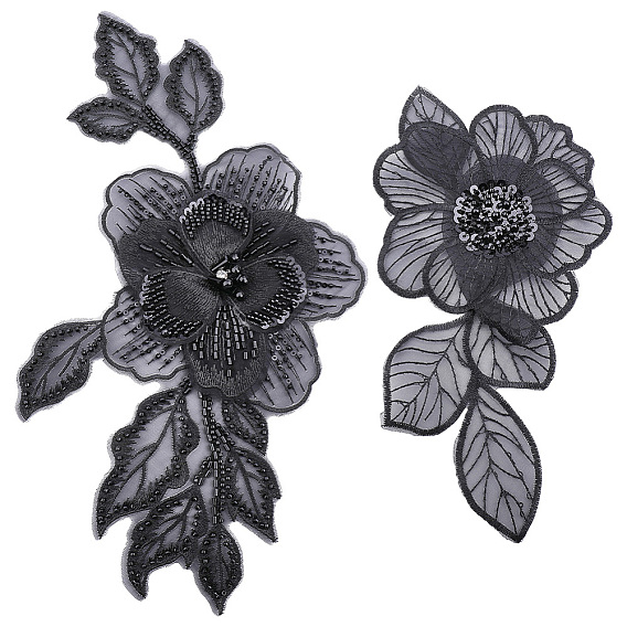 2Pcs 2 Styles Polyester Iron Embroidery Lace Collar, Garment Sewing Accessories, Flower