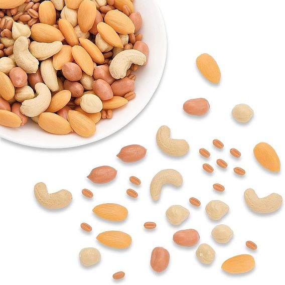 150g 5 ornements de noix imitation résine opaque de style, nourriture de simulation, pour la décoration intérieure, amande/blé/arachide/noisettes/noix de cajou