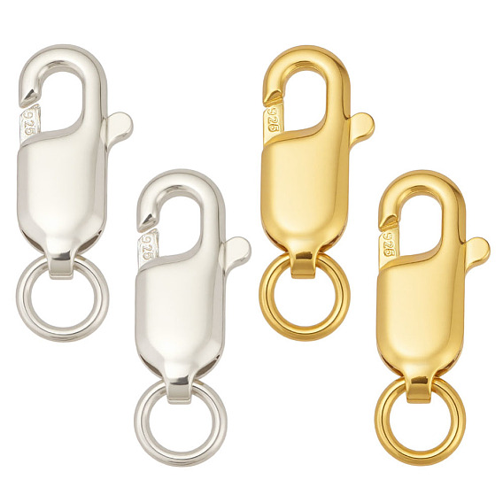 4 шт. 2 цвета 925 застежки-лобстеры из стерлингового серебра, с печатью 925