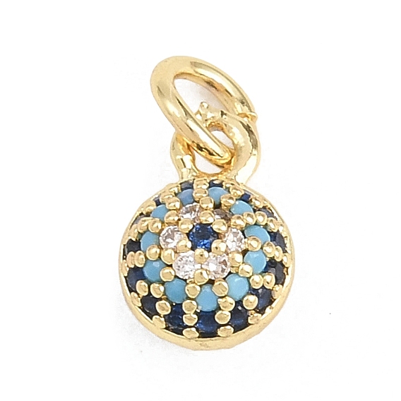 Латунные микро проложить кубического циркония подвески, плоские круглые прелести, долговечный, стойки покрытие, без свинца и без кадмия, реальный 18 k позолоченный