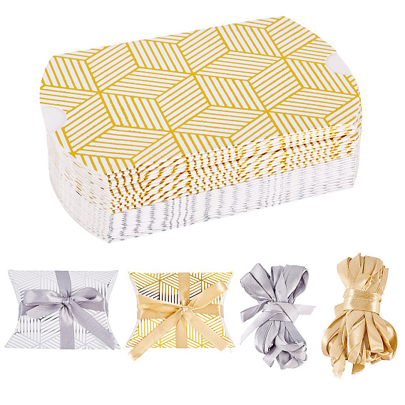 30 наборы 2 цвета горячее тиснение подушки картон бумага печатные коробки для конфет, с лентами, для свадьбы