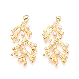 304 подвески из нержавеющей стали и искусственного жемчуга из АБС-пластика, коралл, с целью перехода в кольце, ионное покрытие (ip)