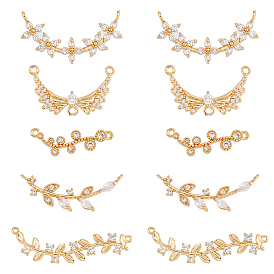 10шт. 5 стиль латунные подвески-подвески с прозрачным кубическим цирконием и звенья для люстр, Крыло ангела, оливковая ветвь и цветок