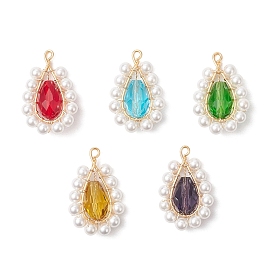 Стеклянные подвески, слеза, с бусинами из ракушек и медной проволокой, граненые