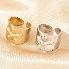 304 Открытые кольца-манжеты из нержавеющей стали с широким ободком для женщин, цветок