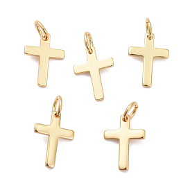 Brass Pendants, Long-Lasting Plated, Real 18K Gold Plated, Cross