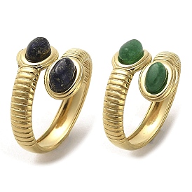 Открытое кольцо-манжета со змеей из натуральных смешанных драгоценных камней, золотое 304 кольцо на палец из нержавеющей стали