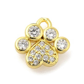 Rack Plating Brass Micro Pave Cubic Zirconia Charms, Long-Lasting Plated, Lead Free & Cadmium Free, Paw Print