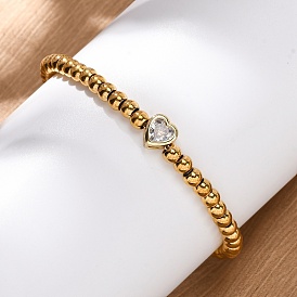 304 из нержавеющей стали бисер браслеты, латунные бусины в форме сердца с кубическим цирконием для женщин