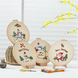 Christmas Pattern DIY Embroidery Kit, including Embroidery Needles & Thread, Cotton Linen Cloth