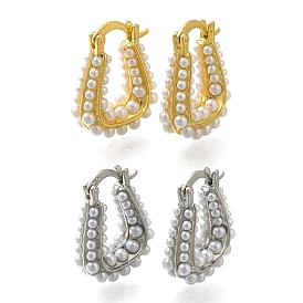 Rack Plating U-Shaped Brass & ABS Imitation Pearl Hoop Earrings, Lead Free & Cadmium Free, Long-Lasting Plated