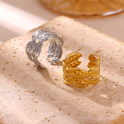 304 Anillos abiertos de puño de acero inoxidable, hoja / flor