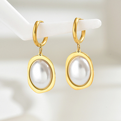 Овальные серьги-кольца из искусственного жемчуга из нержавеющей стали