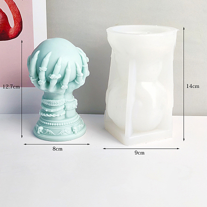 Main de sorcière avec boule de cristal, moules de statue en silicone pour bougie, bricolage, pour la fabrication de bougies parfumées en portrait, thème de l'Halloween