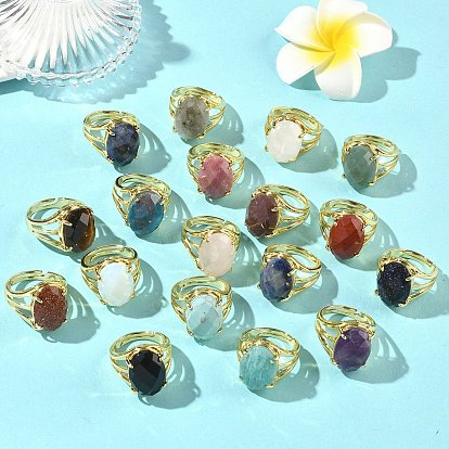 Латунные манжеты с открытыми кольцами, С камнями, овальные, граненые, стойки покрытие, долговечный, золотые