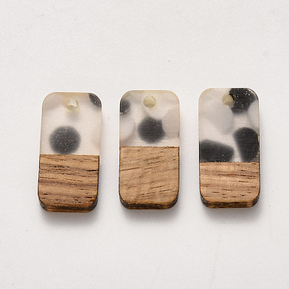 Transparent Resin & Walnut Wood Pendants, Waxed, Rectangle