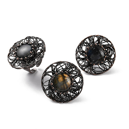 Круглые открытые манжеты с натуральным лабрадоритом, женское латунное кольцо красного медного тона