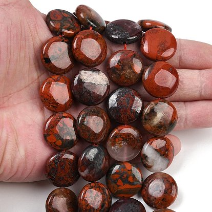 Природные брекчированных яшмы бисер нитей, плоско-круглые