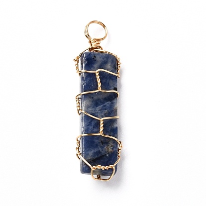 Natural Mixed Gemstone Pendants, with Real 18K Gold Plated Eco-Friendly Copper Wire, Rectangle