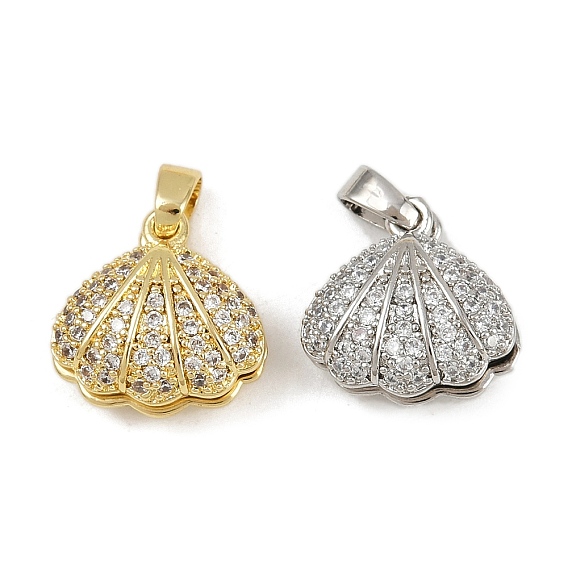 Латунные микро проложить кубического циркония подвески, без кадмия и без свинца, подвески в форме ракушек, с искусственным жемчугом