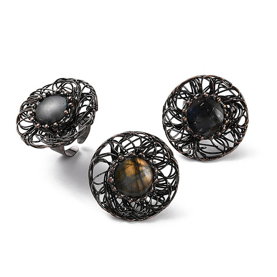 Круглые открытые манжеты с натуральным лабрадоритом, женское латунное кольцо красного медного тона