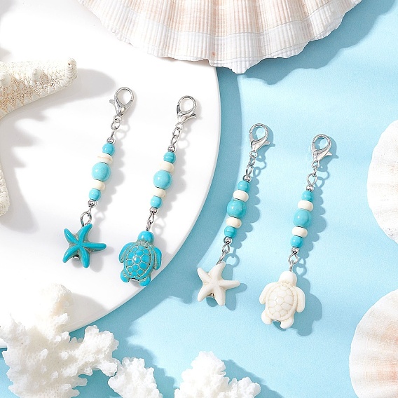 Синтетическая бирюзовая морская звезда черепаха подвеска украшения, с цинковым сплавом застежками омаров коготь