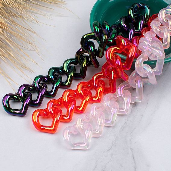 Acrylic plastic 21*19mm jelly AB magic colorful Mabei peach heart chain buckle DIY jewelry accessories