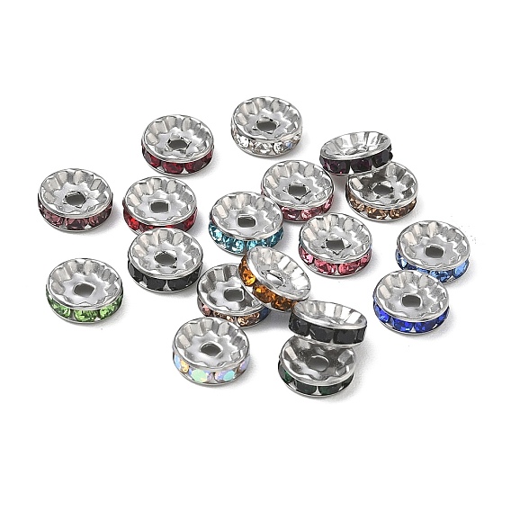 304 Edelstahl Rhinestone-Spacer Perlen, flache Runde/Scheiben, Edelstahl Farbe